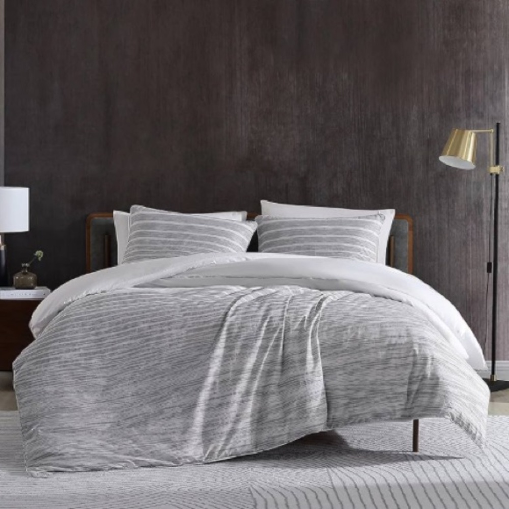 NWT Kenneth Cole New York Full/Queen Duvet Cover Set Abstract Stripe Grey